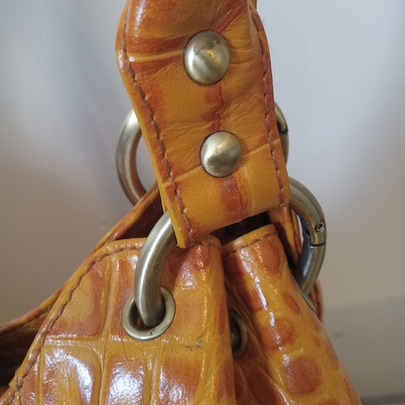 Michael Rome Hobo Leather Orange Crocodile-Embossed Handbag - Picture 6 of 14